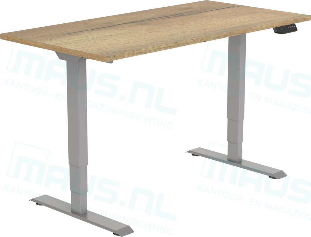 Elektrisch Bureau Dsq Euro 160X80Cm Lichtgrijs Ral 7045 / Halifax Eiken Bureaus