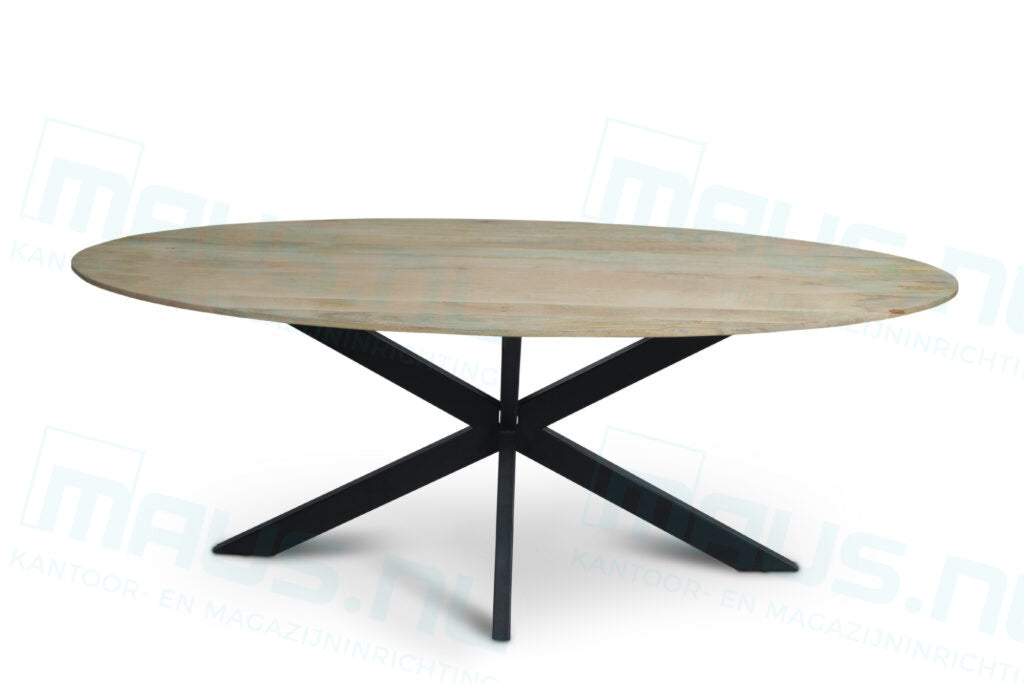 Tafel Tabl W2 Met Spinpoot Ovaal 200X110 Cm Zwart / Naturel Bureaus