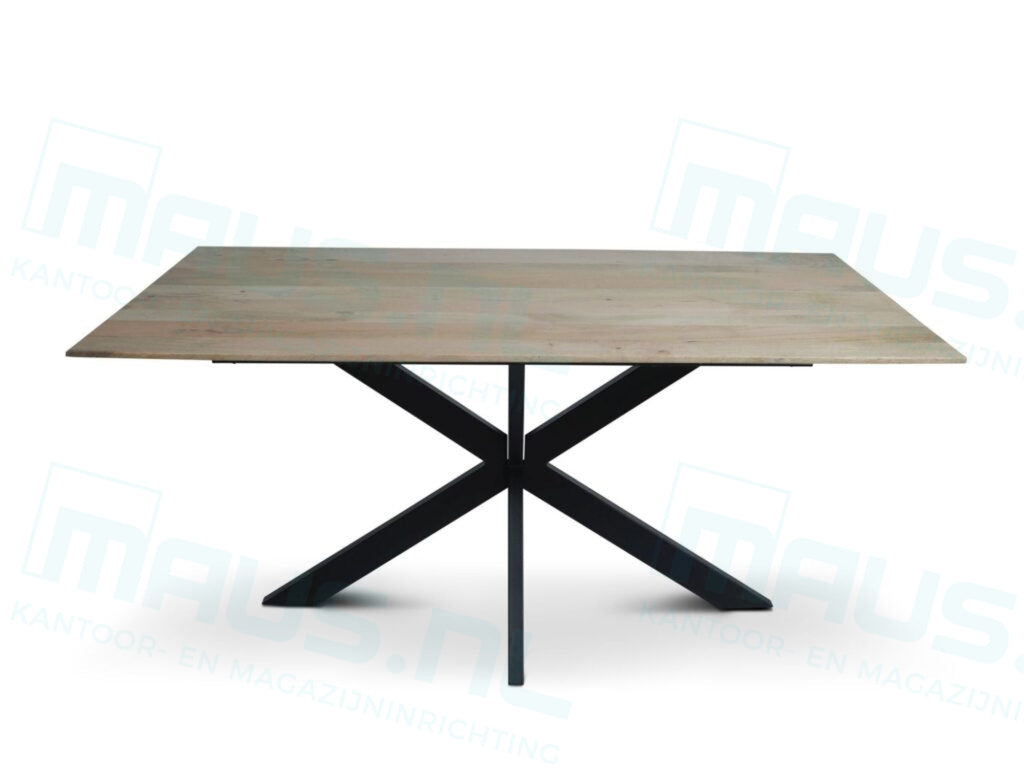 Tafel Tabl W2 Met Spinpoot Rechthoek 220X100 Cm Zwart / Naturel Bureaus