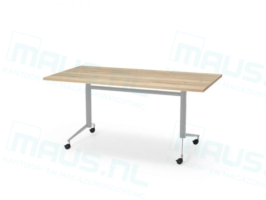 Verrijdbare Klap Tafel 180X80Cm Aluminium Ral 9006 / Halifax Eiken Kantoortafel