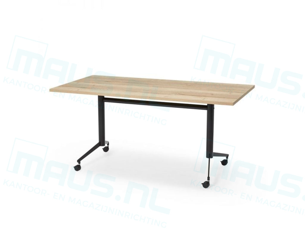 Verrijdbare Klap Tafel 180X80Cm Zwart Ral 9005 / Halifax Eiken Kantoortafel
